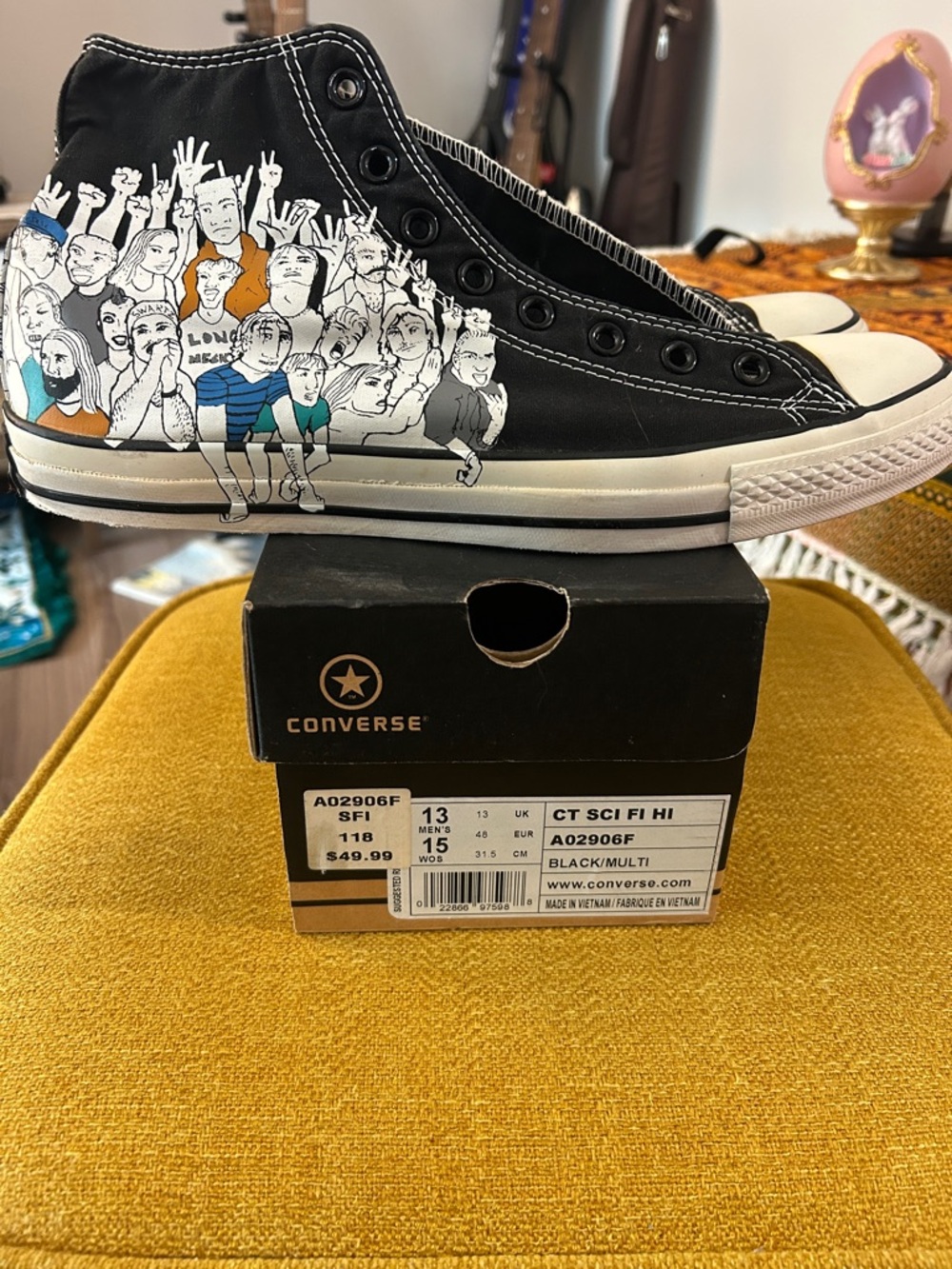 Converse Black High Top Sneakers with “Hi Crowd” Graphic